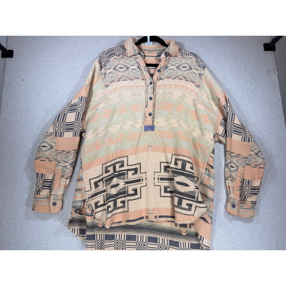 We The Free Pullover Top Womens Medium Sand Combo New Southwestern Oversized